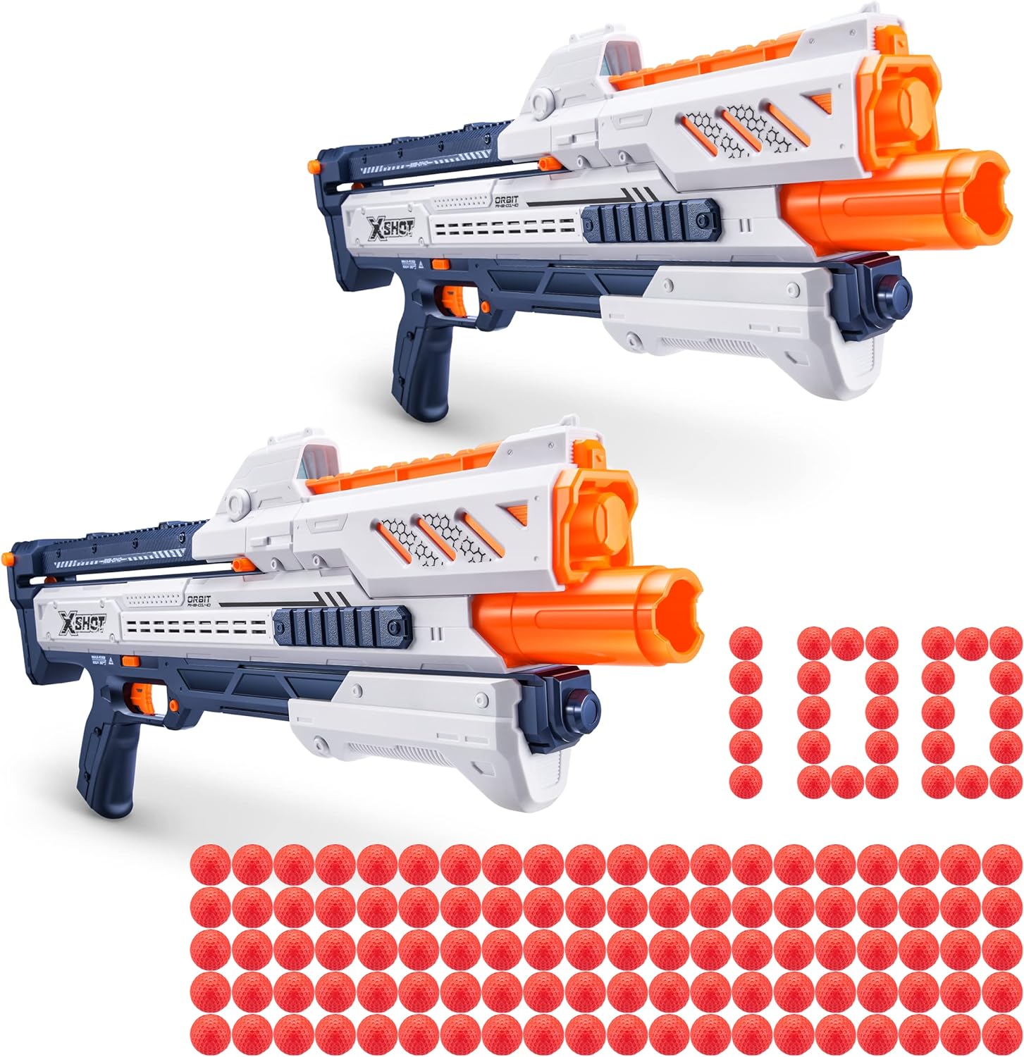 Chaos Orbit Blaster (2 Pack + 100 Darts) by ZURU, X-Shot White Dart Ball Blaster, Toy Blaster, Easy Reload, Rapid Fire Power, Quick Fast Reload, Toys for Kids, Boys, Teens, Adults (White)