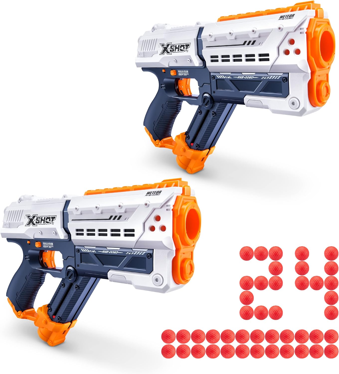 Chaos Meteor Blaster (2 Pack + 24 Darts) by ZURU, X-Shot White Dart Ball Blaster, Toy Blaster, Easy Reload, Rapid Fire Power, Quick Fast Reload, Toys for Kids, Boys, Teens, Adults (White)