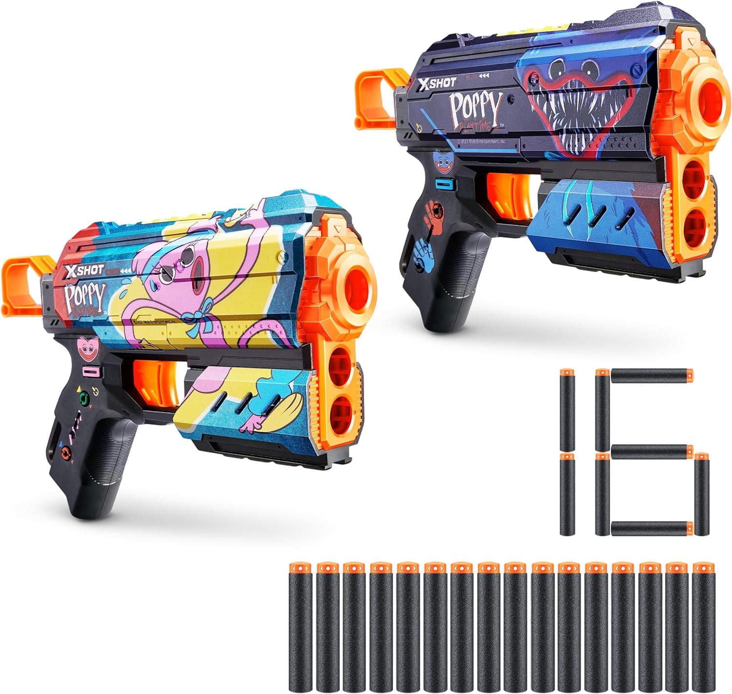 X-Shot Skins Flux Poppy Playtime Dart Blaster 2PK - Jumpscare + Kissy, 16 Darts by ZURU