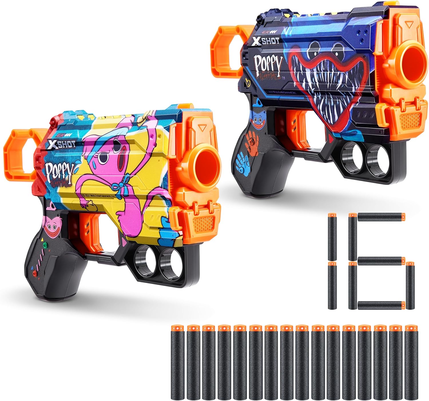 X-Shot Skins Menace Poppy Playtime Dart Blaster 2PK - Jumpscare + Kissy, 16 Darts by ZURU