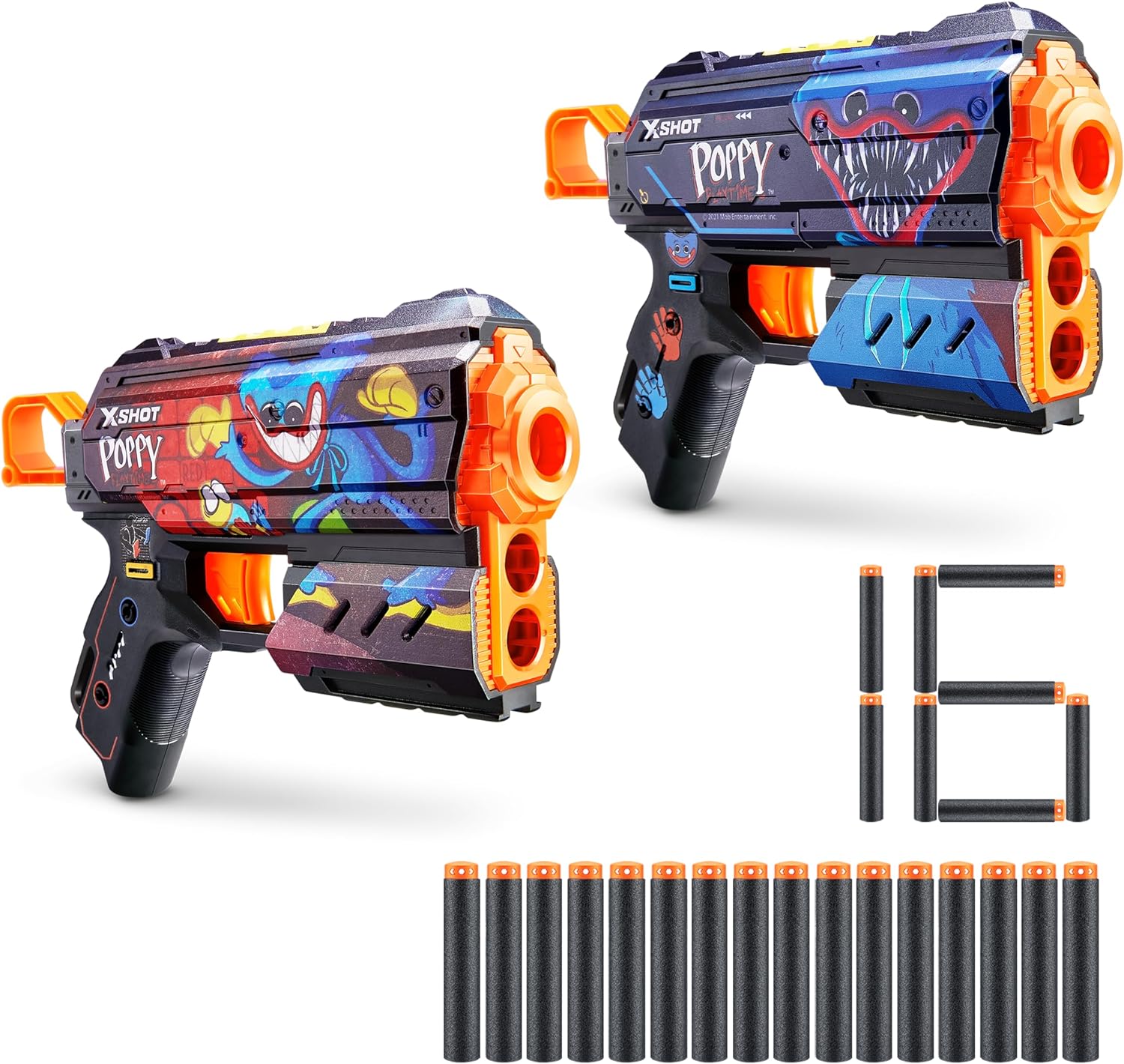 X-Shot Skins Flux Poppy Playtime Dart Blaster 2PK - Jumpscare + Toony, 16 Darts by ZURU