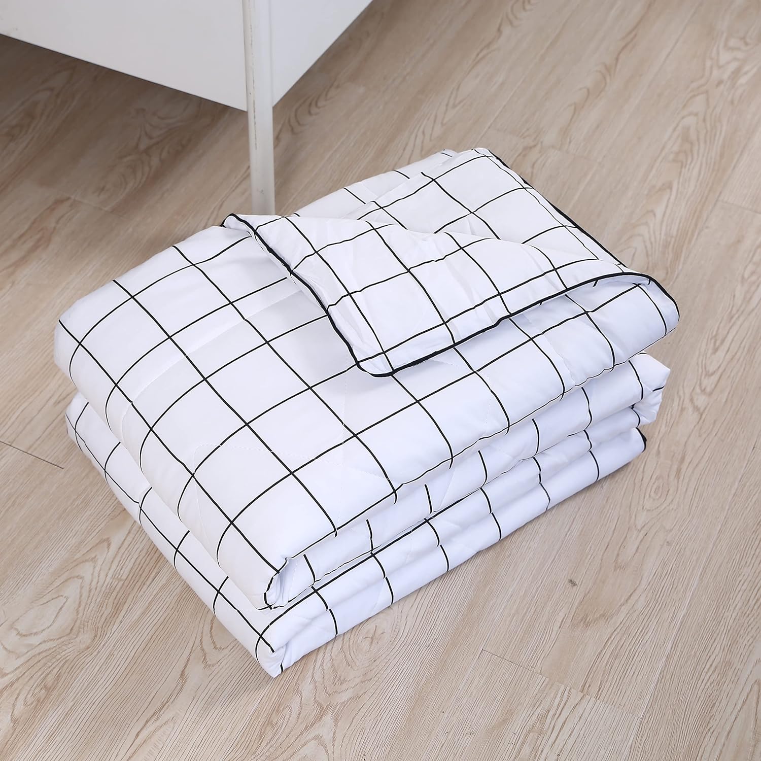 FADFAY White Plaid Comforter Set Buffalo Plaid Summer Quilt 100% Cotton Fabric Grid Checkered Duvet Insert Soft Microfiber Filled Lightweight Reversible Black White Geometric Comforter Set 3Pcs, Twin